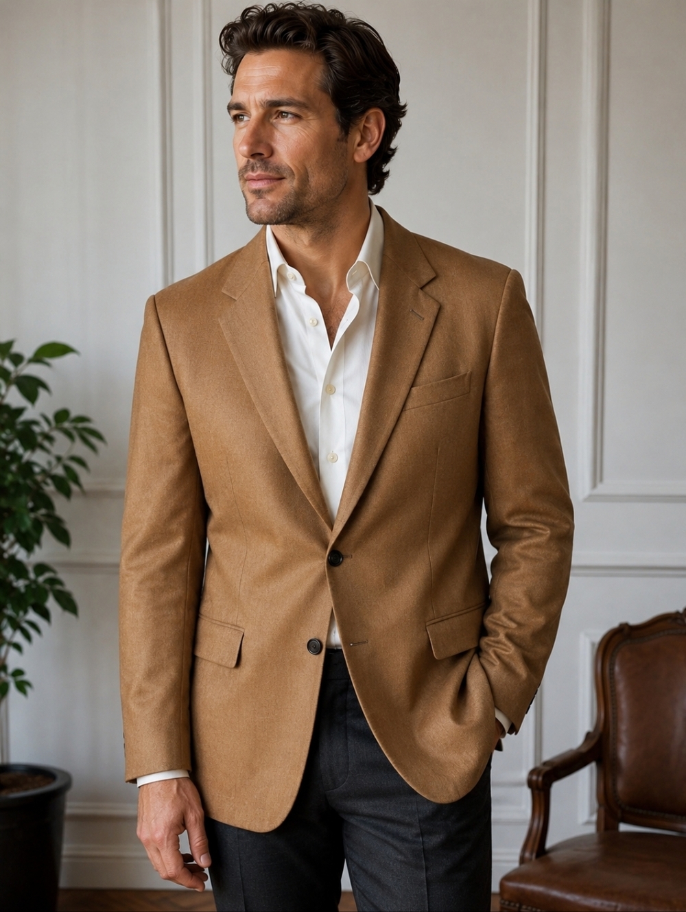 Jos A Bank Cashmere Silk Sport Coat Men's 43 R Brown Blazer "Daniel"